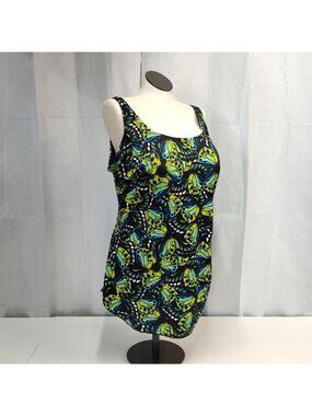 Swim 365 Tankini 1 Piece Swimsuit Twist-Front Swim Dress Medium (8-10) 36" Chest